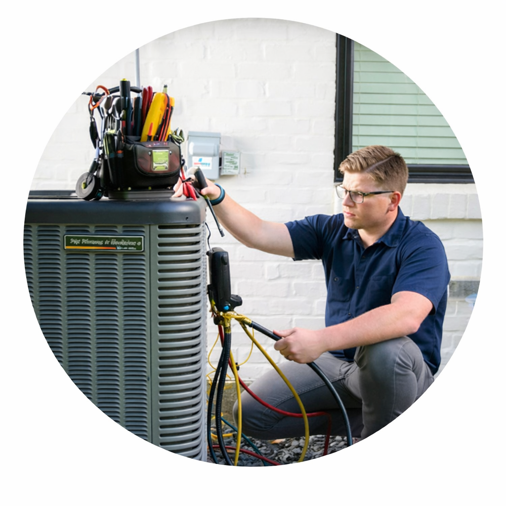 HVAC technician diagnosing